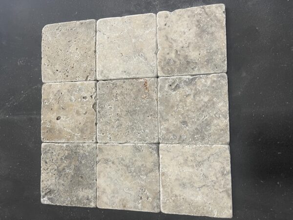 Silver 4x4 Tumbled Travertine Tile 2