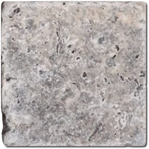 Silver 4x4 Tumbled Travertine Tile 1