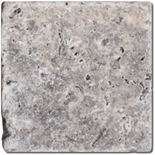 Silver 4x4 Tumbled Travertine Tile 0