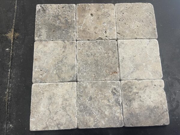 Silver 4x4 Tumbled Travertine Tile 3