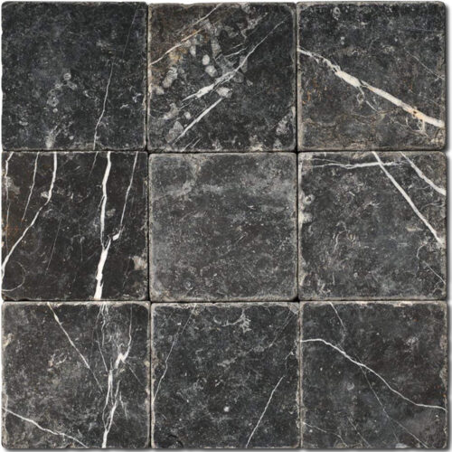 Nero Marquina 4x4 Black Square Tumbled Marble Tile 0