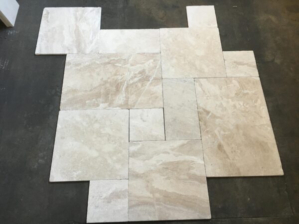 Breccia Bianco Diana Royal Versailles Pattern White Tumbled Marble Tile 1