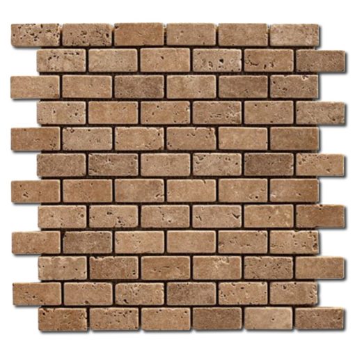 Noce Mosaia 1x2 Brown Tumbled Travertine Mosaic 1