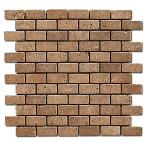 Noce Mosaia 1x2 Brown Tumbled Travertine Mosaic 0