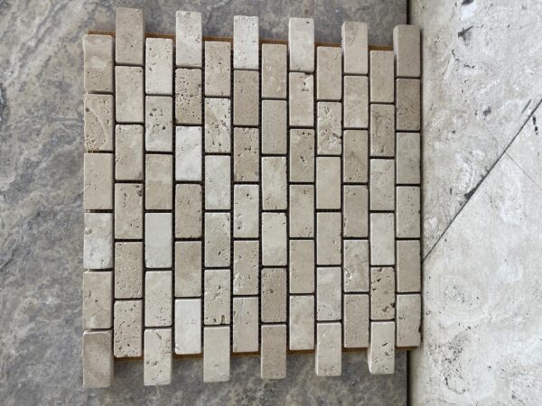 Ivory Travertine 1x2 Tumbled Mosaic