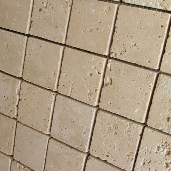 Ivory Travertine 2x2 Tumbled Mosaic 1