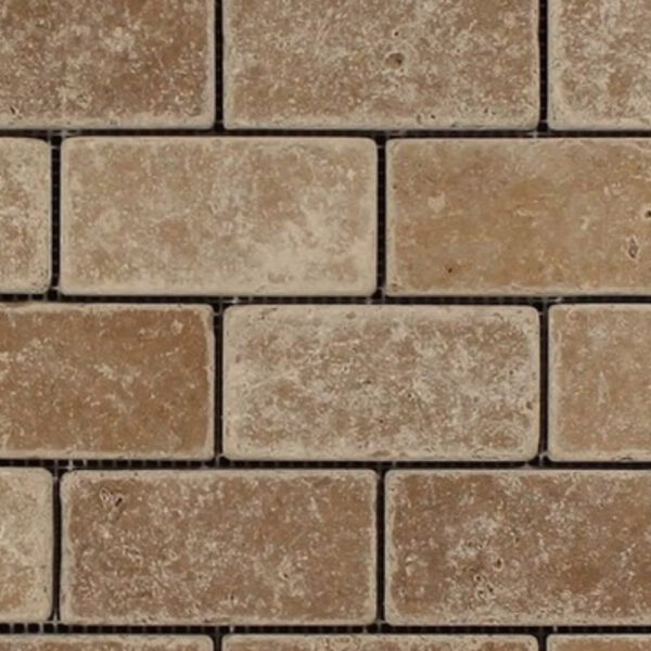 Noce Mosaic 2x4 Brown Tumbled Travertine 1