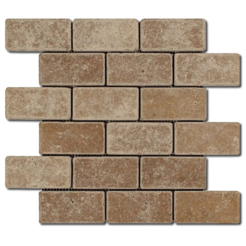 Noce Mosaic 2x4 Brown Tumbled Travertine 0