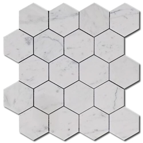 Carrara White Mosaia Hexagon 3" Polished Marble Mosaic 0