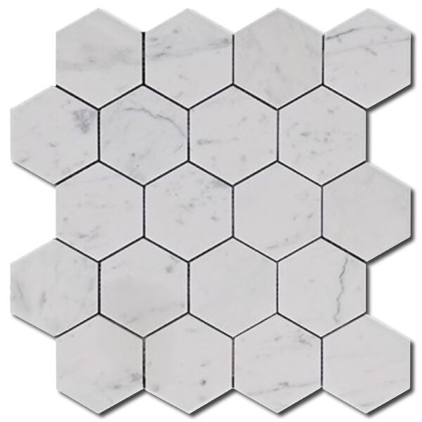 Carrara White Mosaia Hexagon 3" Polished Marble Mosaic 0