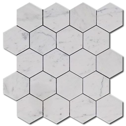 Carrara White Mosaia Hexagon 3" Polished Marble Mosaic 1