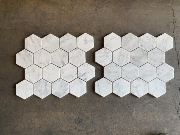 Carrara White Mosaia Hexagon 3" Polished Marble Mosaic 2