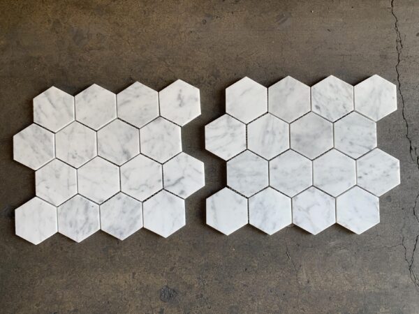 Carrara White Mosaia Hexagon 3" Polished Marble Mosaic 3