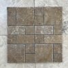 Noce Mini V/P 12x12 Brown Tumbled Travertine Mosaic 1