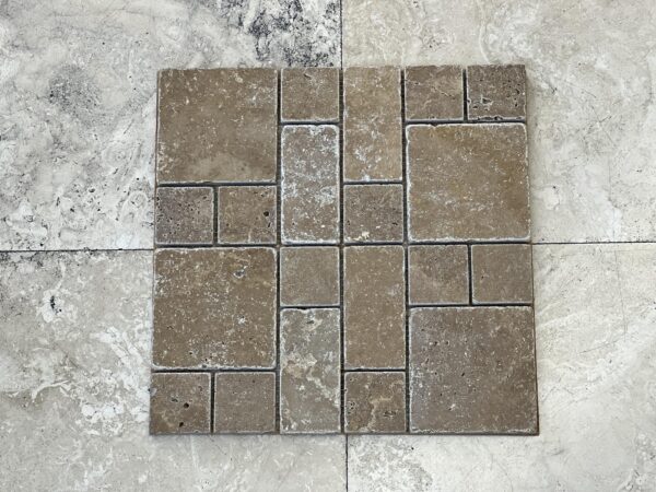 Noce Mini V/P 12x12 Brown Tumbled Travertine Mosaic 0