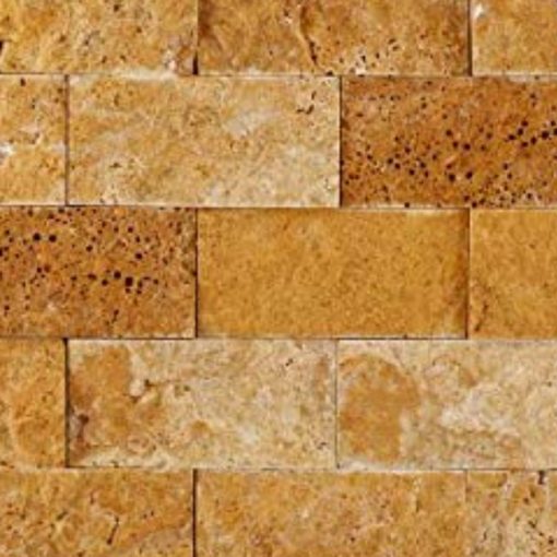 Golden Sienna Mosaic Splift-Face 2x4 Yellow Rectangle Travertine 2