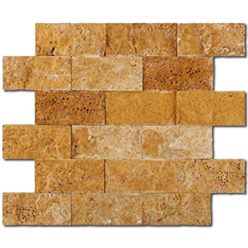 Golden Sienna Mosaic Splift-Face 2x4 Yellow Rectangle Travertine 1