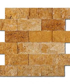 Golden Sienna Mosaic Splift-Face 2x4 Yellow Rectangle Travertine 4