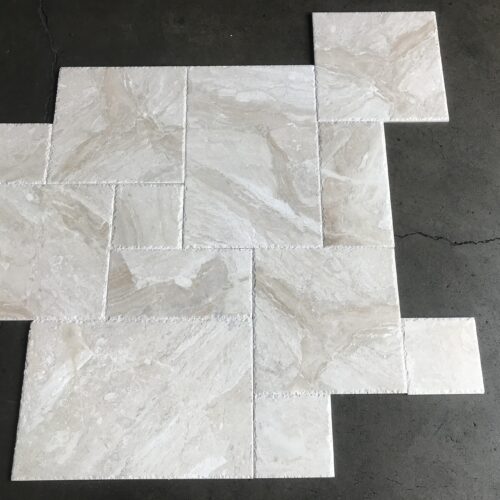 Breccia Bianco Diana Royal Versailles Pattern White Brushed/Chiseled Marble Tile 0