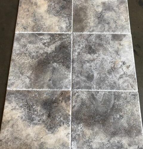 Silver 18x18 Brushed and Chiseled Travertine Tile