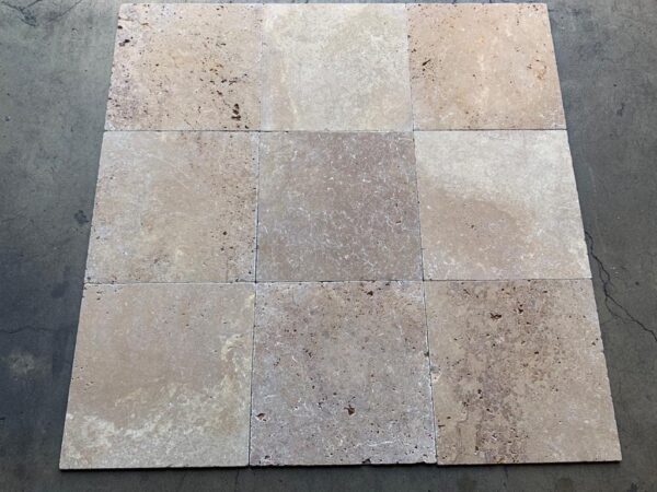 Noce Travertine 16x16 Brown Tumbled Tile 1