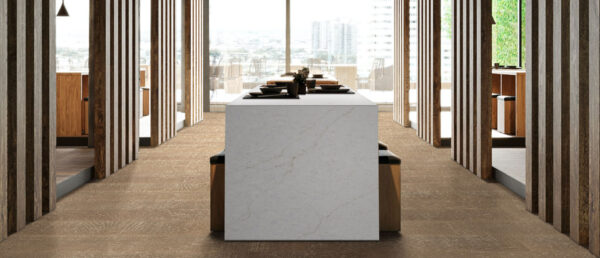 Calacatta Karmelo 108x42 White Polished Quartz Prefab 1