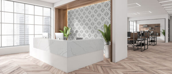 Calacatta Laza 112x26 White Polished Quartz Prefab 1