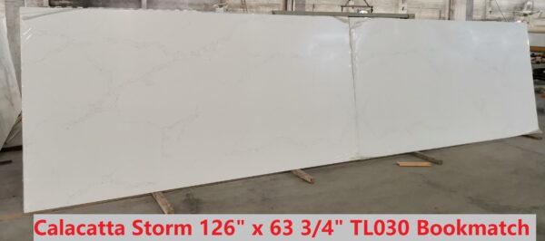 Quartz Stone Slabs Calacatta Storm 110x36 White Slab 0