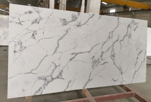 Quartz Stone Slabs Calacatta Waves 110x36 White Slab